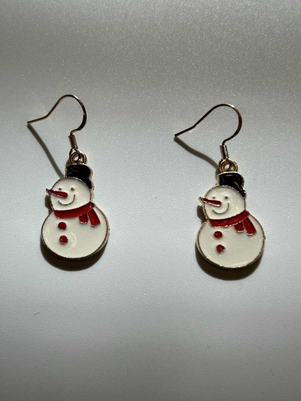 Enamel Snowman Earrings Hooks Marked 925